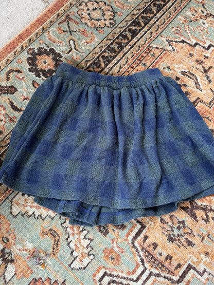 Free People Green Plaid Smocked Waist Skort Sz Small Flared Mini Skirt Shorts