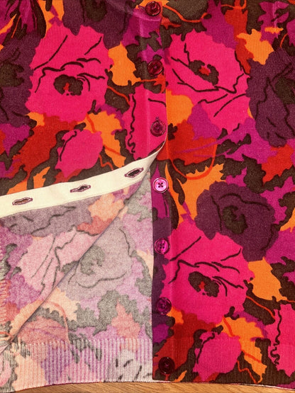 NWT Talbots Petite Cardigan 3/4 Sleeve 100% Cashmere Sweater Black Rose Floral