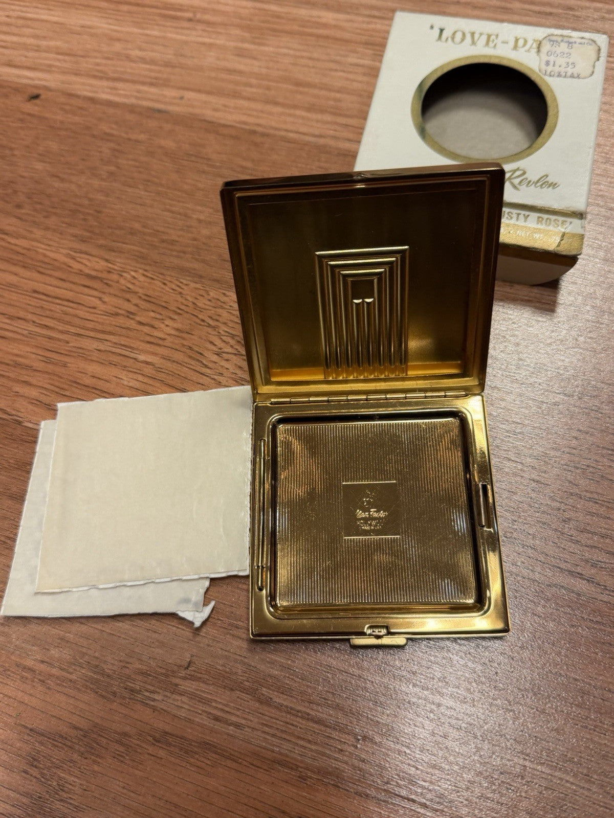 Vintage Revlon “Love Pat” Gold Tone Powder Compact, Case With Box