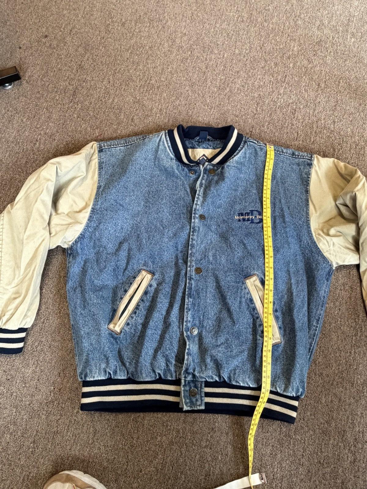 AS IS Vintage Monterey Bay Denim Varsity Jacket M Maytag Promo Bomber Two-Tone