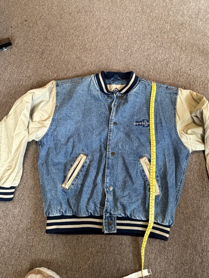 AS IS Vintage Monterey Bay Denim Varsity Jacket M Maytag Promo Bomber Two-Tone
