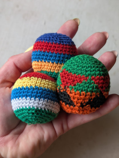 Crocheted Hacky Sack Footbag Lot - 3 Footbags (Random Color & Design)