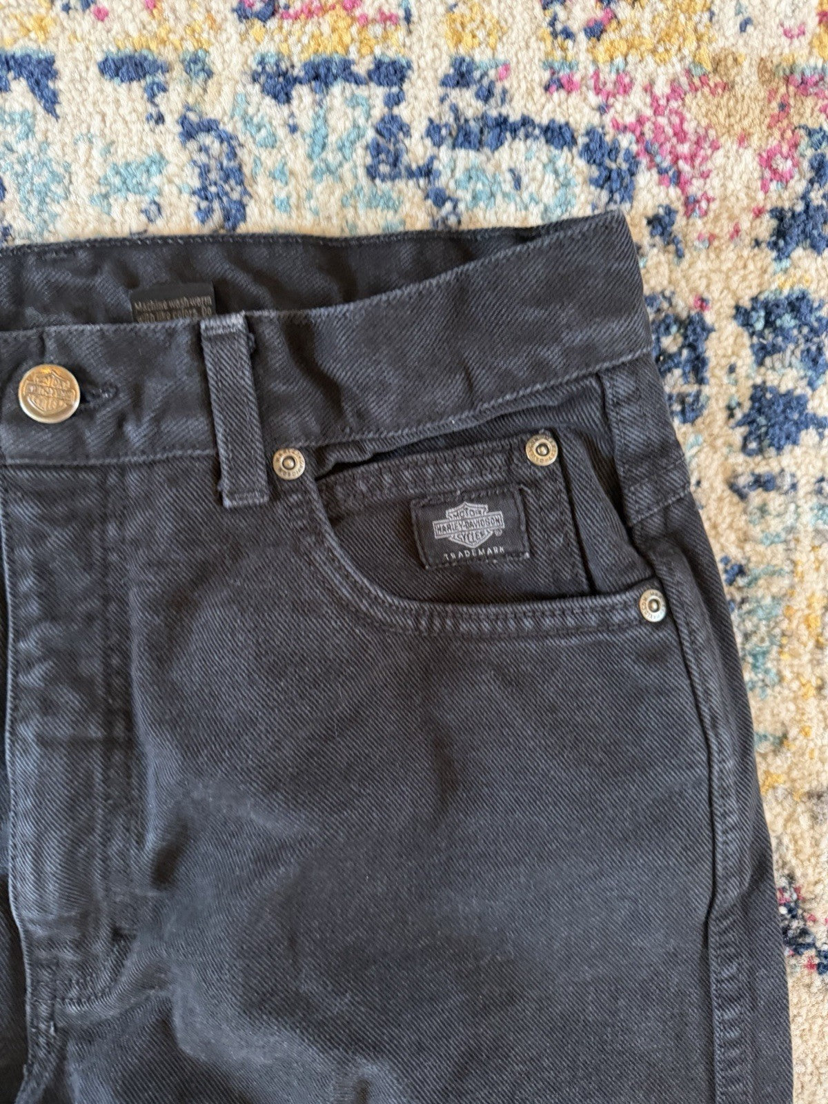 Vintage Harley Davidson Black Distressed Straight Jeans Sz-28x37  Biker Grunge
