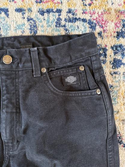 Vintage Harley Davidson Black Distressed Straight Jeans Sz-28x37  Biker Grunge
