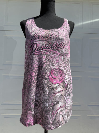 Harley Davidson Vintage 90's Tank Top Women’s XL Leopard Trim Y2K