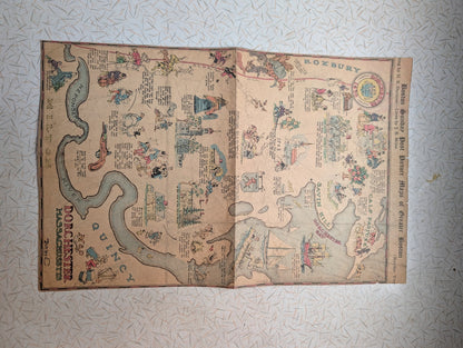 Picture Map Of Greater Boston Sunday Post Dorchester 30s Illustration News Comic