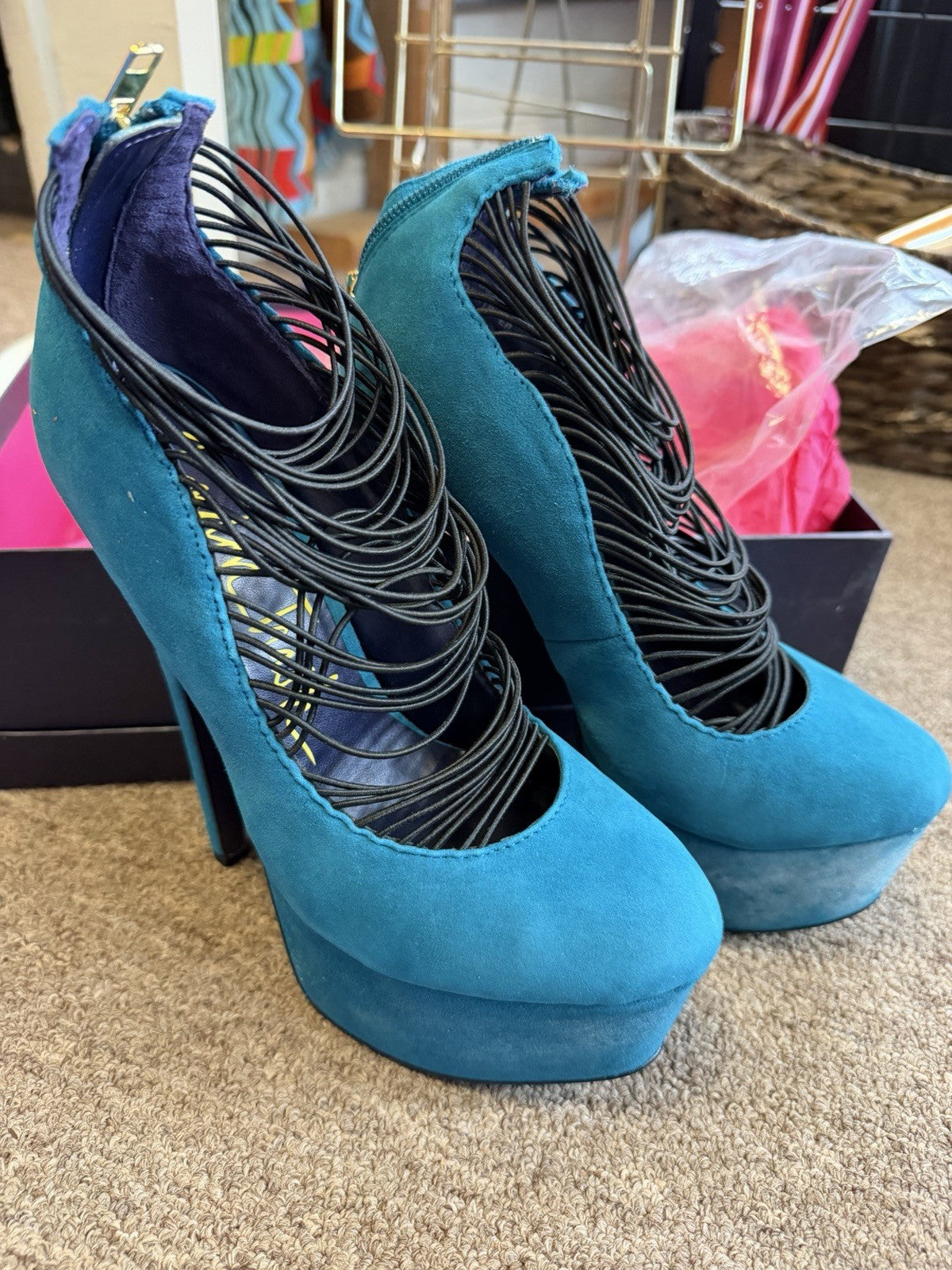 AS IS London Trash Womens Ceres Platform Heels Stiletto Teal Size 7.5