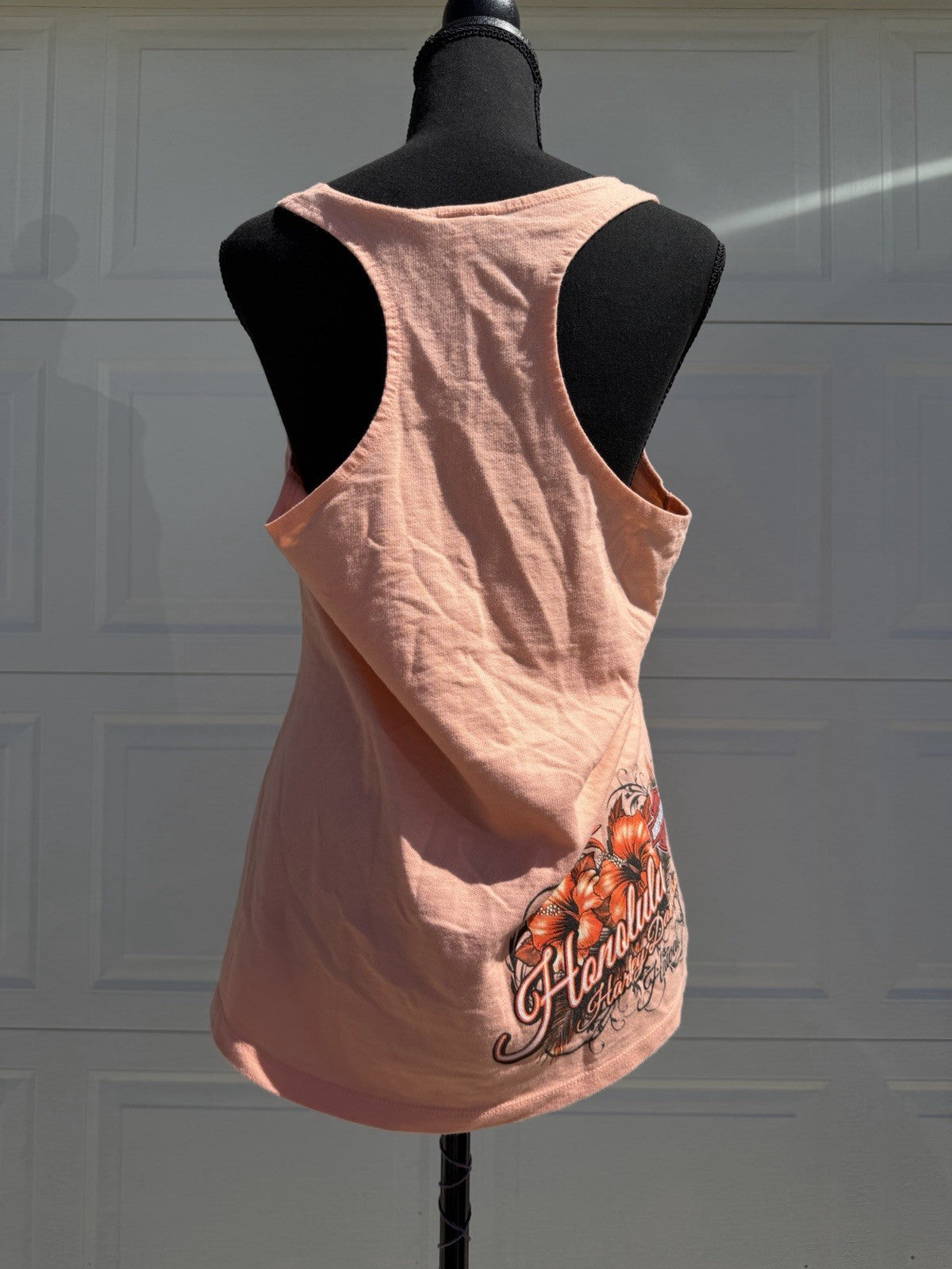 Harley Davidson Honolulu Hawaii Pink Racerback Tank Top Rhinestone Graphic Sz XL