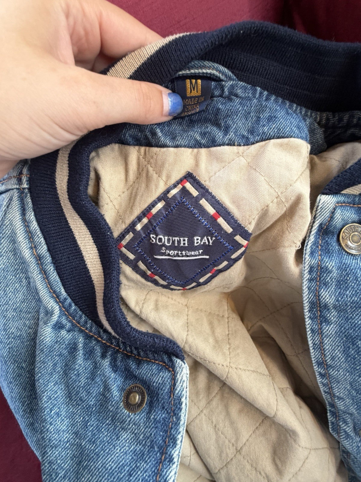 AS IS Vintage Monterey Bay Denim Varsity Jacket M Maytag Promo Bomber Two-Tone