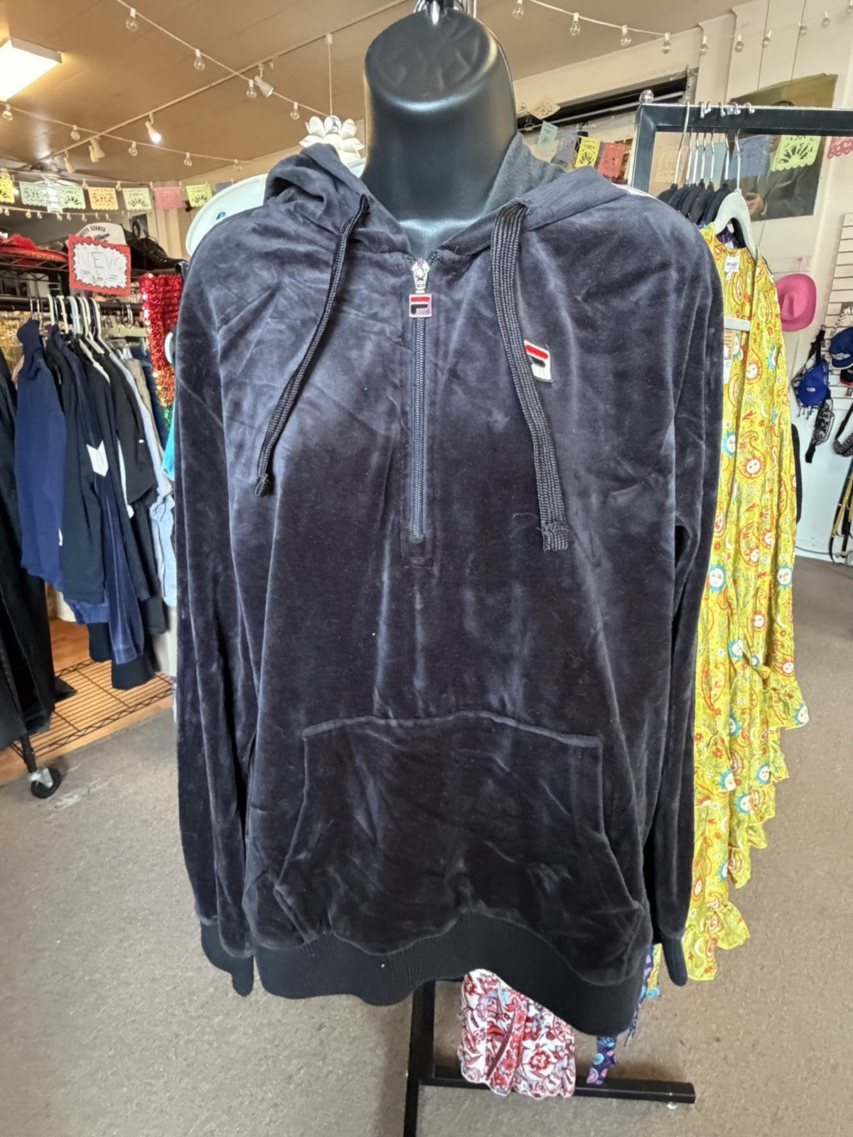 FILA Sport Women's Medium Black Velvet Velour Full Zip Hoodie Jacket