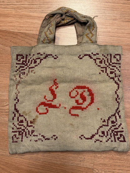 AS IS Antique 1800s Sampler Embroidery Bag