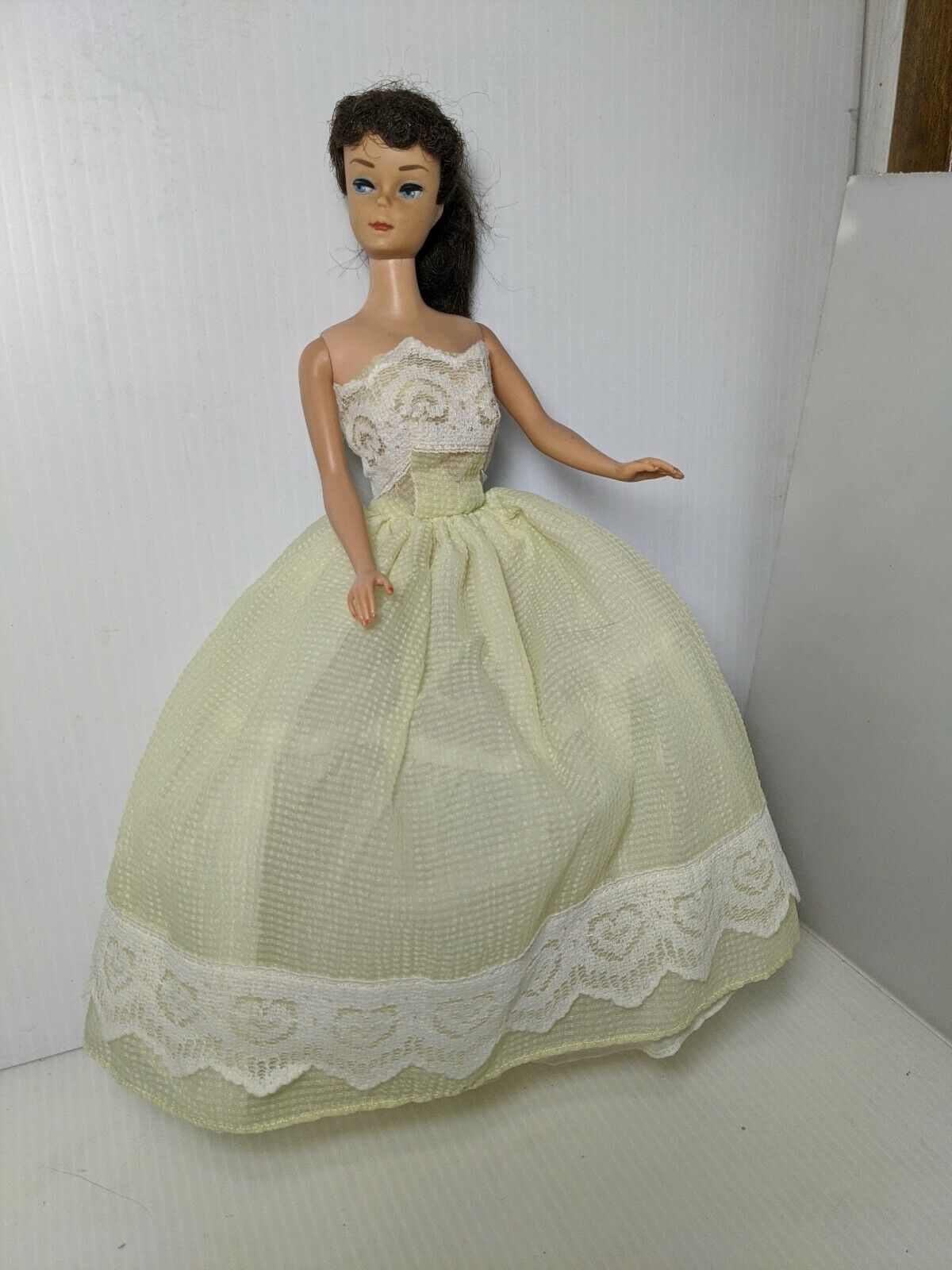 Barbie clone outfit homemade vintage ball gown yellow chiffon lace dress  