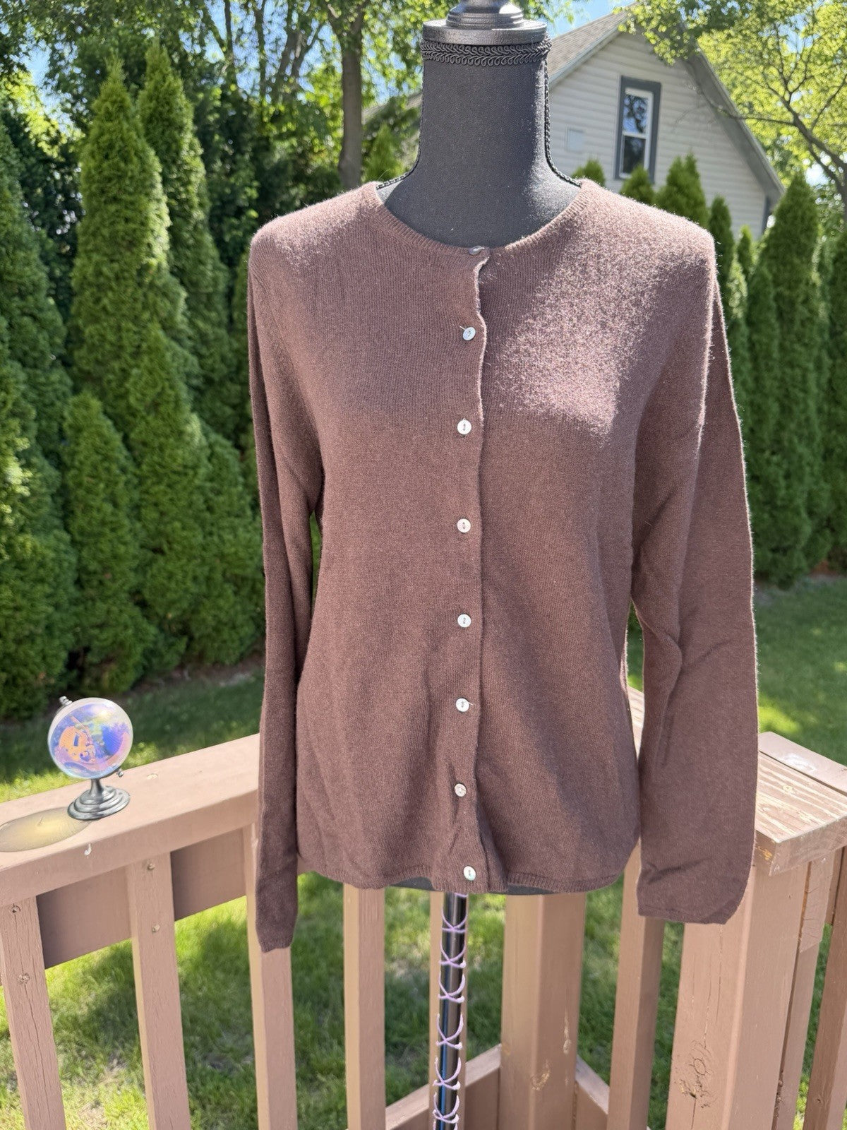 NWT Charter Club Women's 100% Cashmere Cardigan Brown Size Medium Button Down