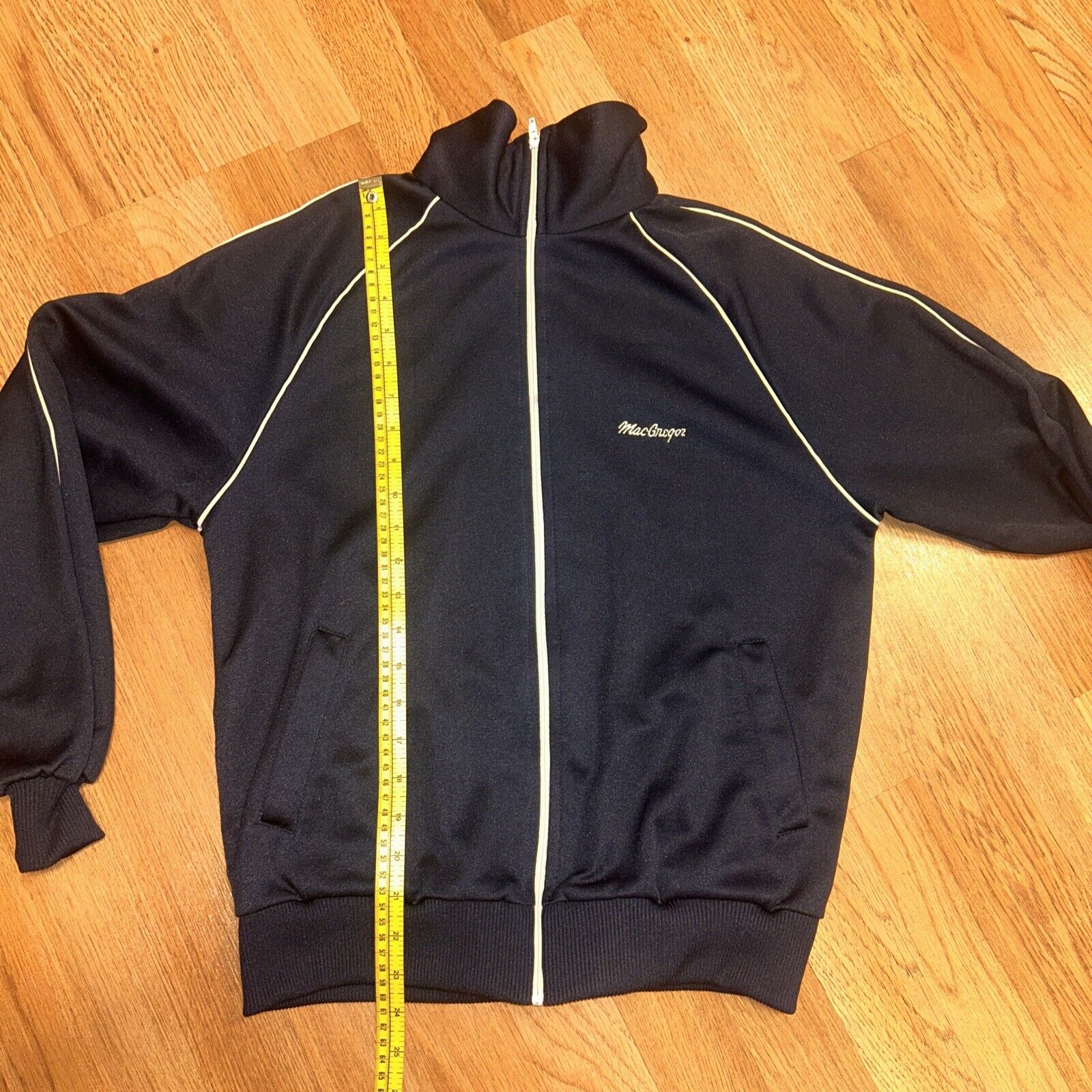 vtg 80s 90s MacGregor Full Zip Sweatshirt Track Jacket Retro Navy Workout med lg