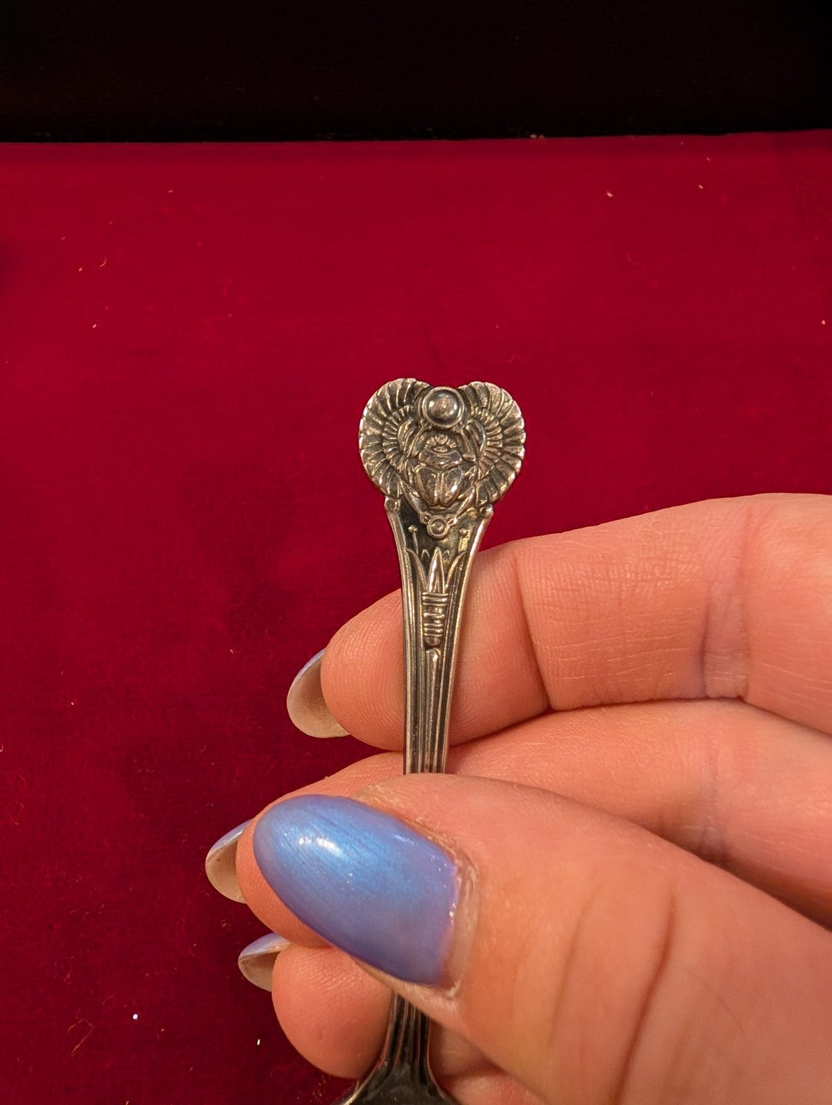 Antique Egyptian Revival Scarab Demitasse Silver Plate Spoon