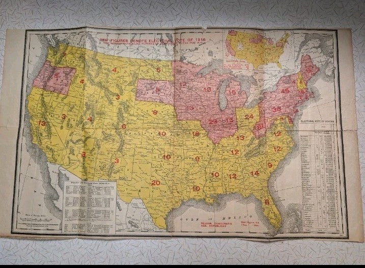 Rand McNally 1920s Electoral Votes Map Broadside Advertising Antique Voting 