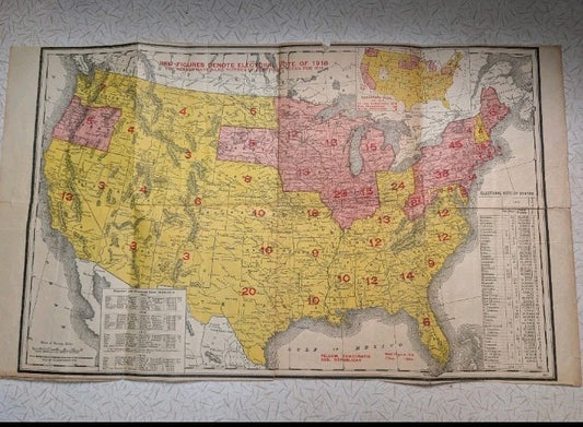 Rand McNally 1920s Electoral Votes Map Broadside Advertising Antique Voting 