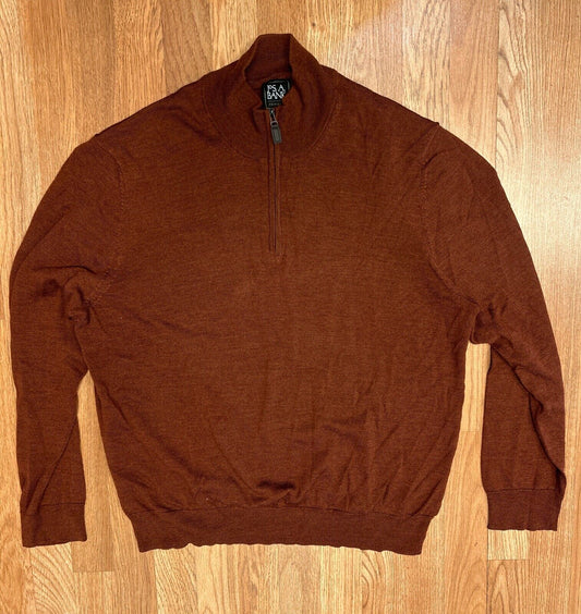 Men’s Merino Wool Sweater Size XXL Pullover 1/4 Zip Jos. A. Bank Maroon Rust 