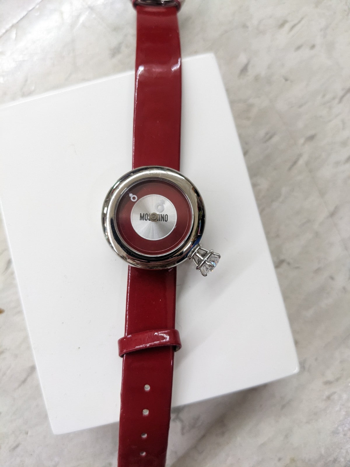 Vintage Moschino Red Diamonds Are Forever Watch EUC 