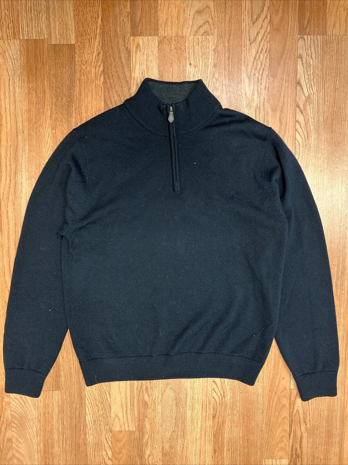 Brooks Brothers Pullover Sweater Men's Large Blue Quarter 1/4 Zip Merino Wool
