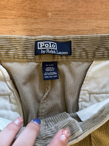 Polo Ralph Lauren Hammond Pant Mens 34x39 Tan Corduroy Relaxed Cuffed Pleated