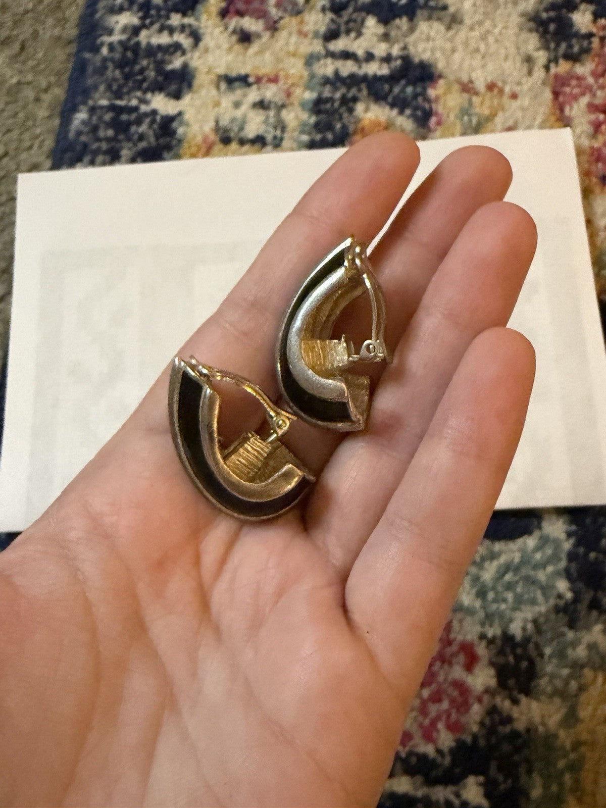 Vintage St. John Silver Toned Black Enamel Clip On Earrings