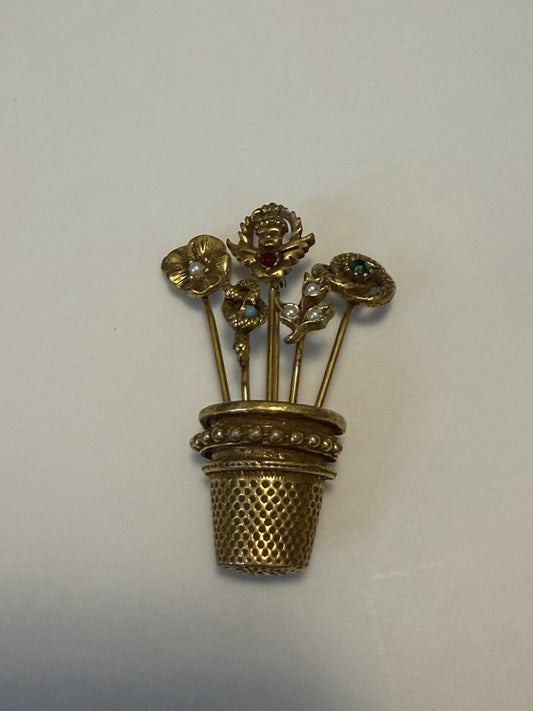 Vintage Goldette Victorian Revival Stick Pin Bouquet Gold Color Broach