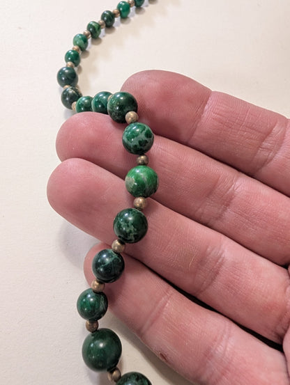 Natural Green Malachite Graduated Gemstone Bead Necklace 24"