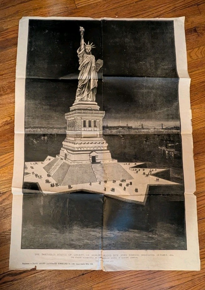 Vintage 1886 Frank Leslie's Illustrated Newspaper Statue Of Liberty Print Poster