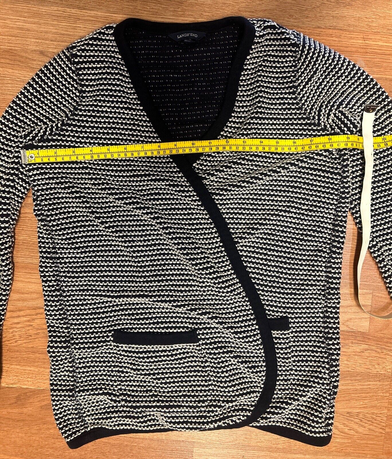 Lands End Baumwolle Blend Navy White Cardigan Small Petite