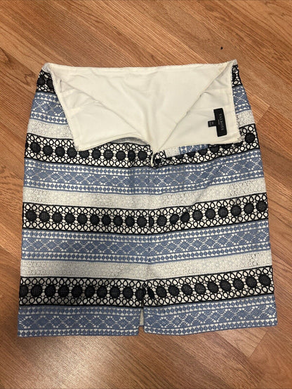 Talbots Knee Length Pencil Skirt Women's Size 10P Blue White Lace 