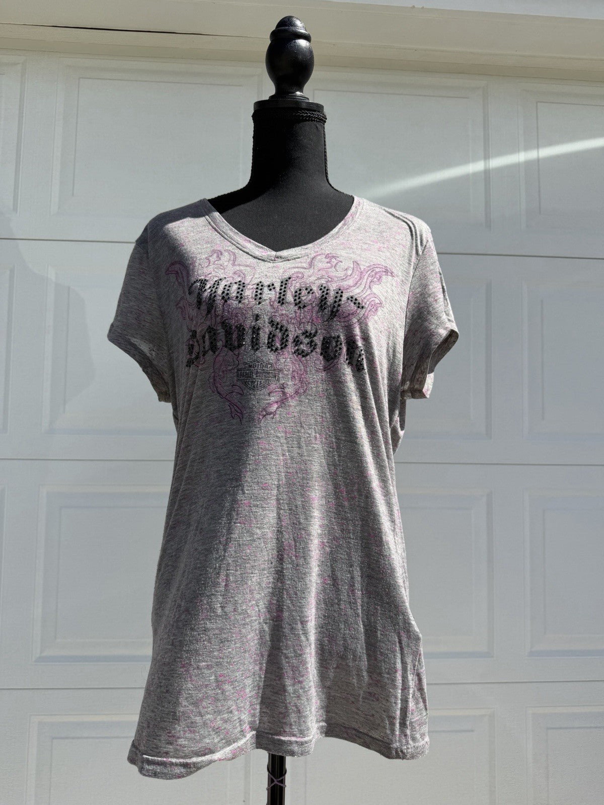 Harley Davidson Vintage Y2K Bedazzled Grey Tee Shirt Size XL