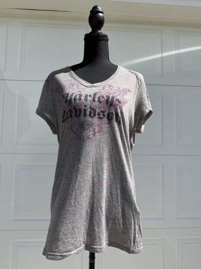 Harley Davidson Vintage Y2K Bedazzled Grey Tee Shirt Size XL