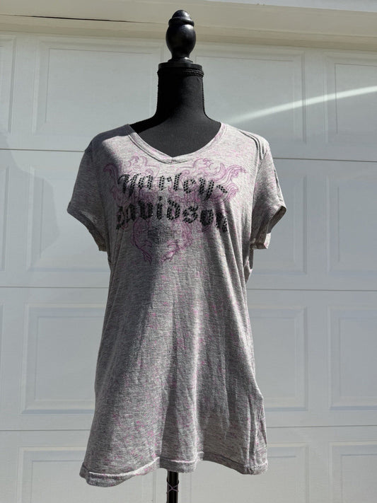 Harley Davidson Vintage Y2K Bedazzled Grey Tee Shirt Size XL