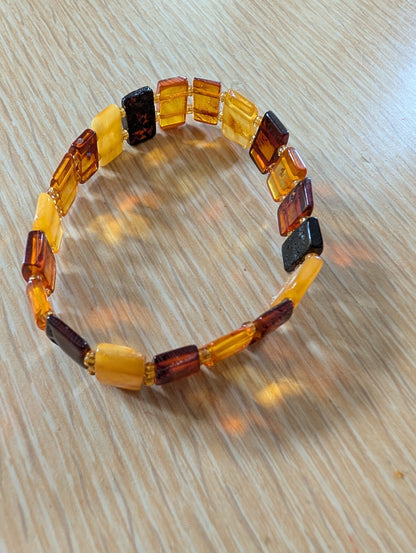Dainty Baltic Amber Bracelet Multicolor Stretch Women’s Butterscotch & Cognac