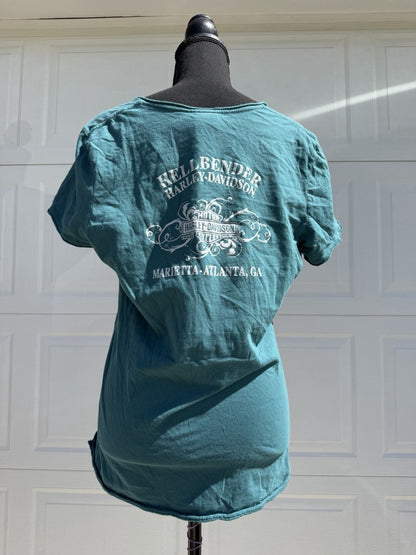 Harley Davidson Graphic Tee Turquoise Blue Size XL EUC