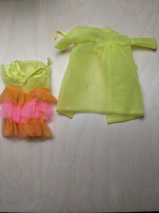 Vintage Mattel Barbie #1841 Night Clouds Yellow Robe & Matching Night Gown As Is
