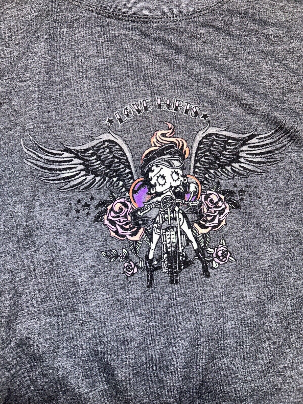 Y2K Betty Boop Love Hurts Biker  Cropped Tshirt Medium Large 
