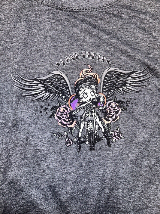Y2K Betty Boop Love Hurts Biker  Cropped Tshirt Medium Large 