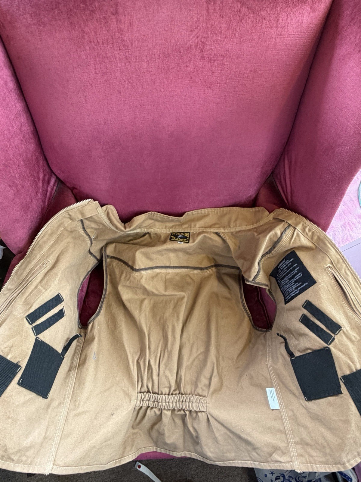 Wyoming Traders Vest Mens XL Tan Canvas Button Tan Khaki Western Rancher Rodeo