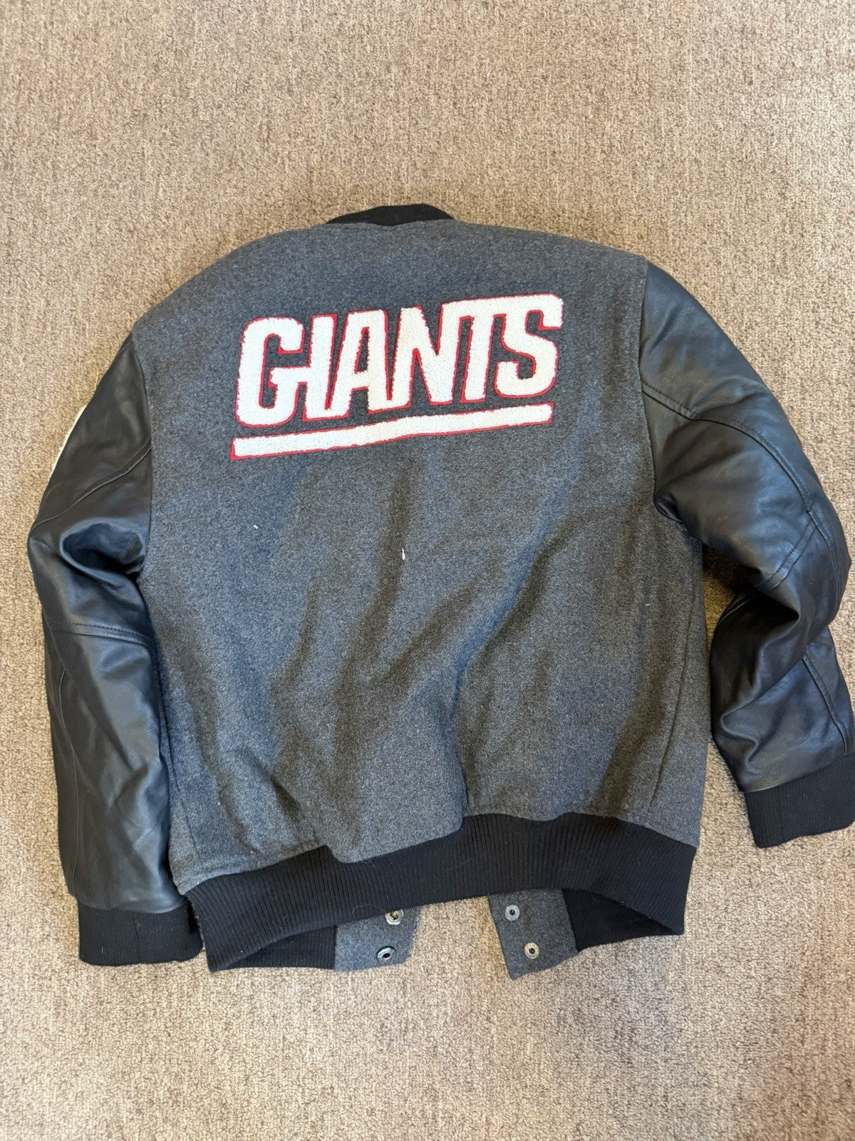 NFL G-III New York Giants Varsity Bomber Jacket Kid M Black Wool Athlete Sport