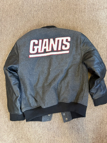 NFL G-III New York Giants Varsity Bomber Jacket Kid M Black Wool Athlete Sport