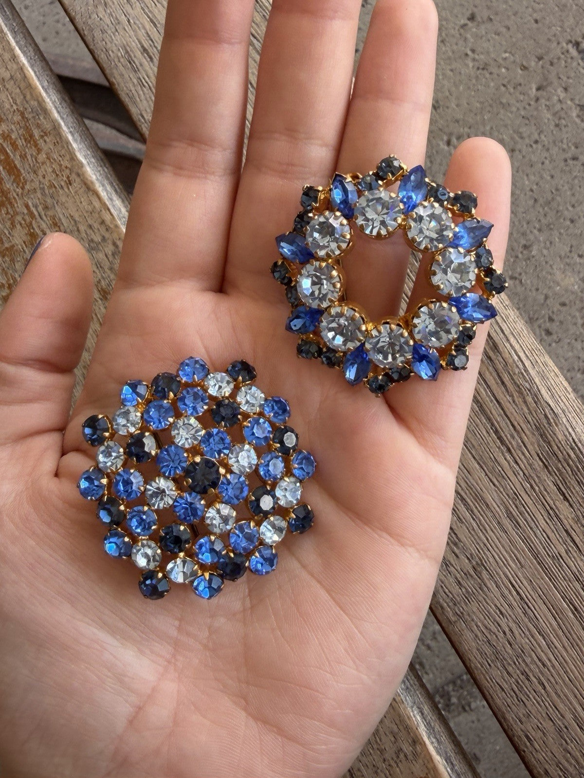 Made In Austria Stamped Vintage Blue rhinestone Crystal Broach Lot Matching Set