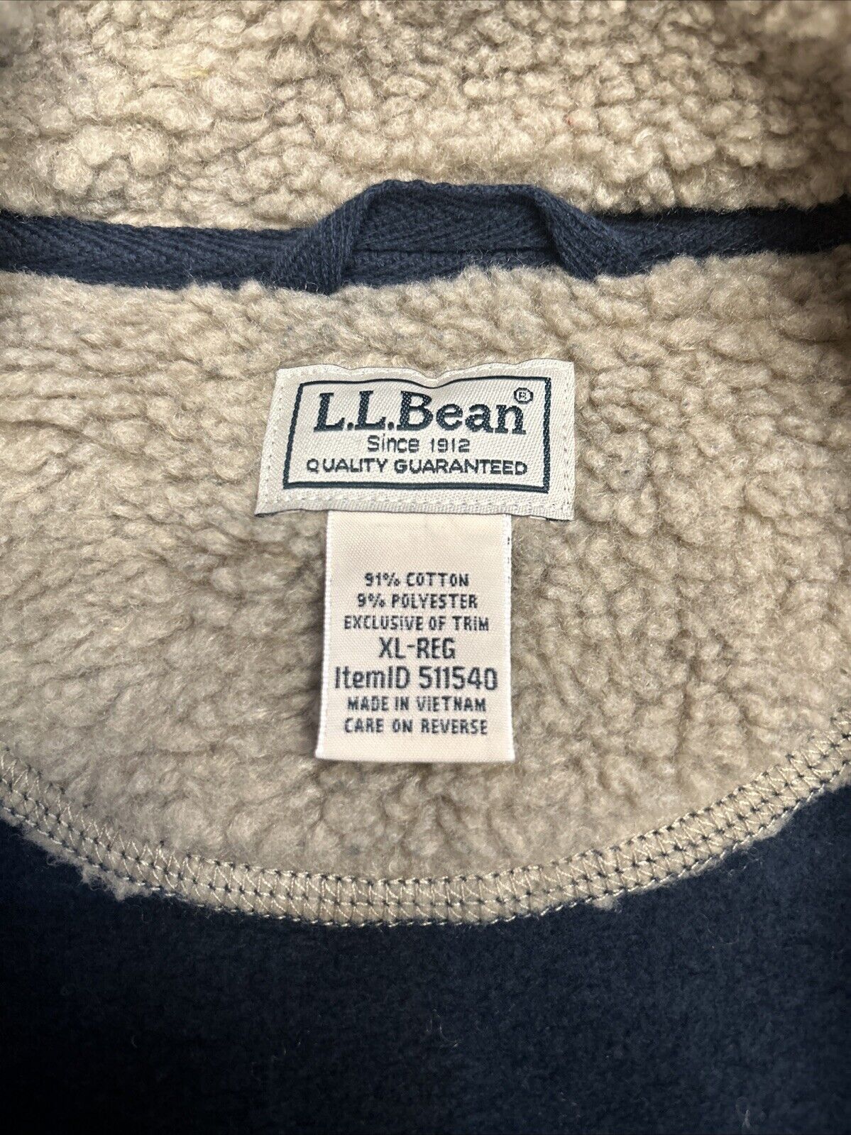 LL BEAN Men’s 1/4 Zip Pullover Sweater XL Regular Heavy Cotton Blue Green
