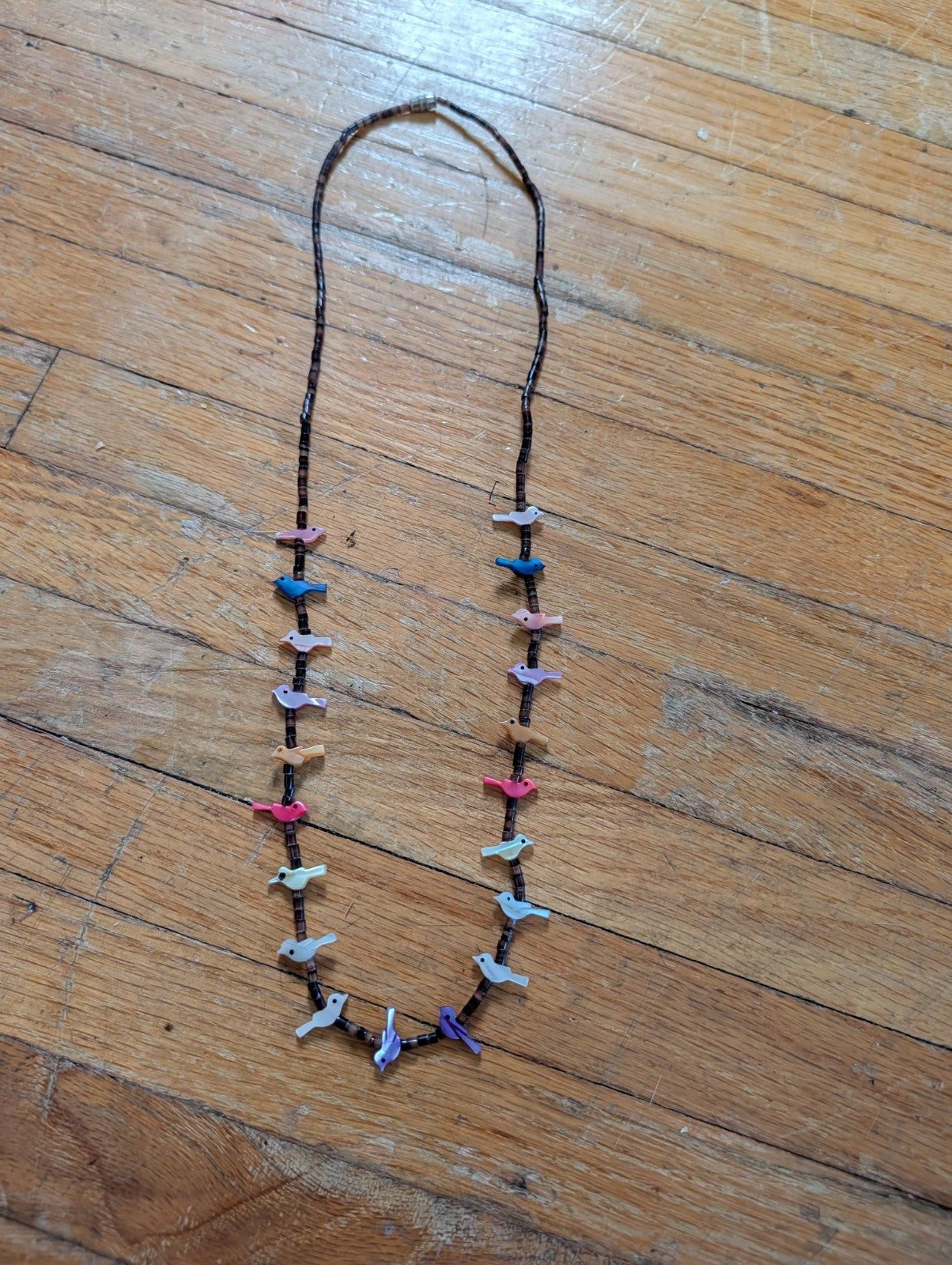Vintage Zuni 24" Native American Sterling MOP Bird Fetish Heishi Shell Necklace 