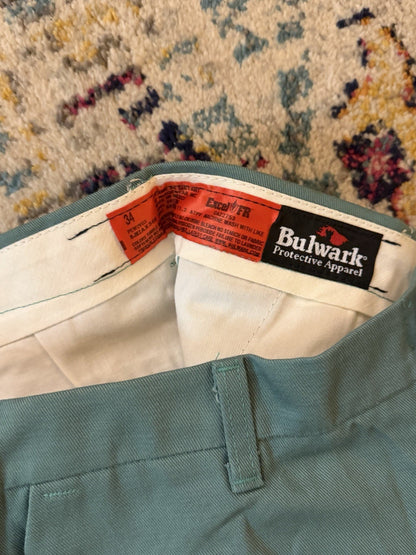 Bulwark Flame Resistant Dungarees Pants FR Midweight Sz (34x28) EUC Green