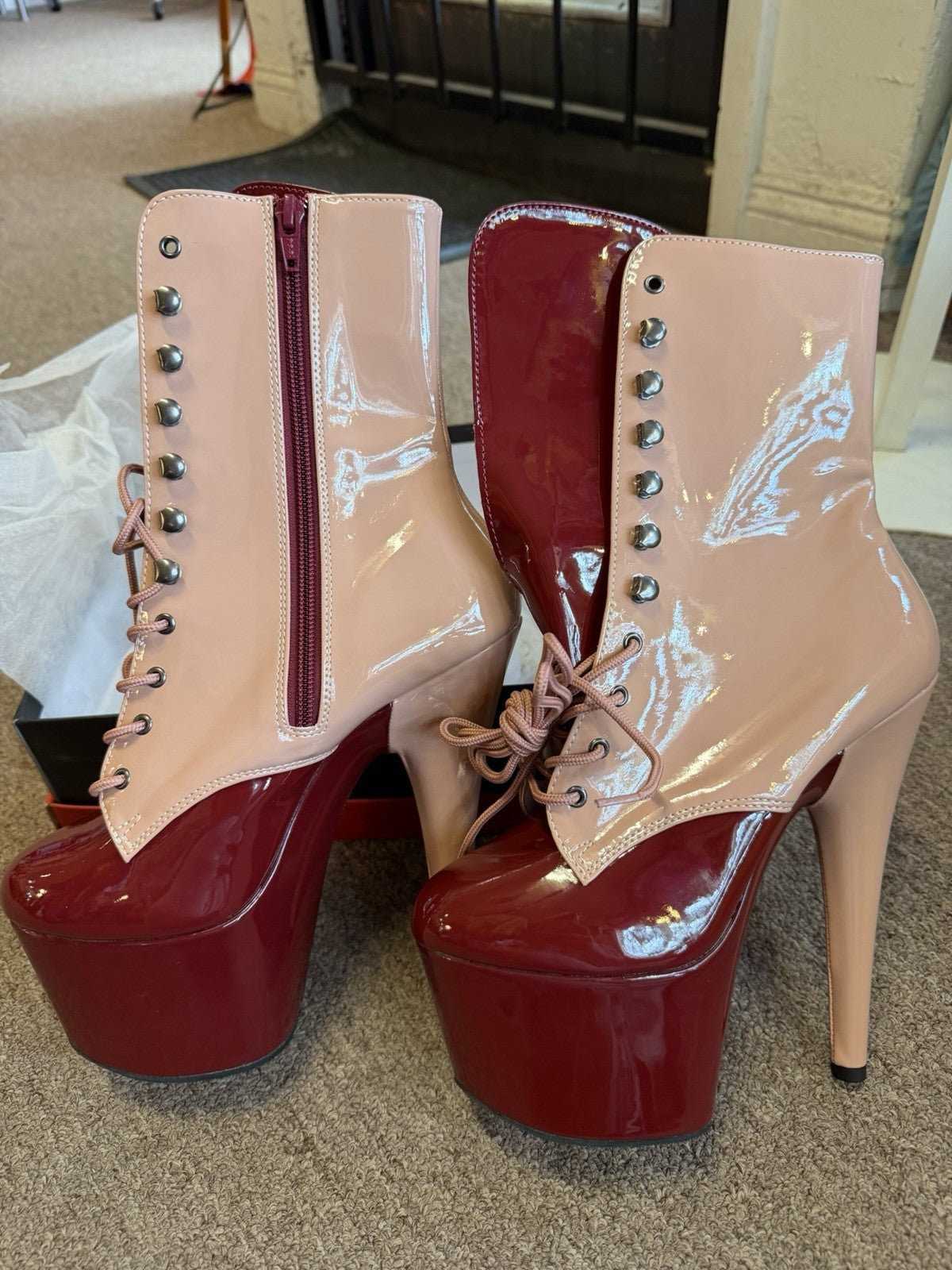 Pleaser Adore 7" Heel Two-Tone Lace-Up Ankle Boot 2 3 4" Platform Size 8 US