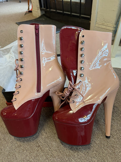 Pleaser Adore 7" Heel Two-Tone Lace-Up Ankle Boot 2 3 4" Platform Size 8 US