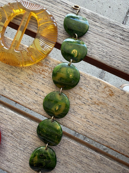 Carved Applejuice Buckle Cherry Pendant Green Marbled Bracelet Dice Bakelite Lot