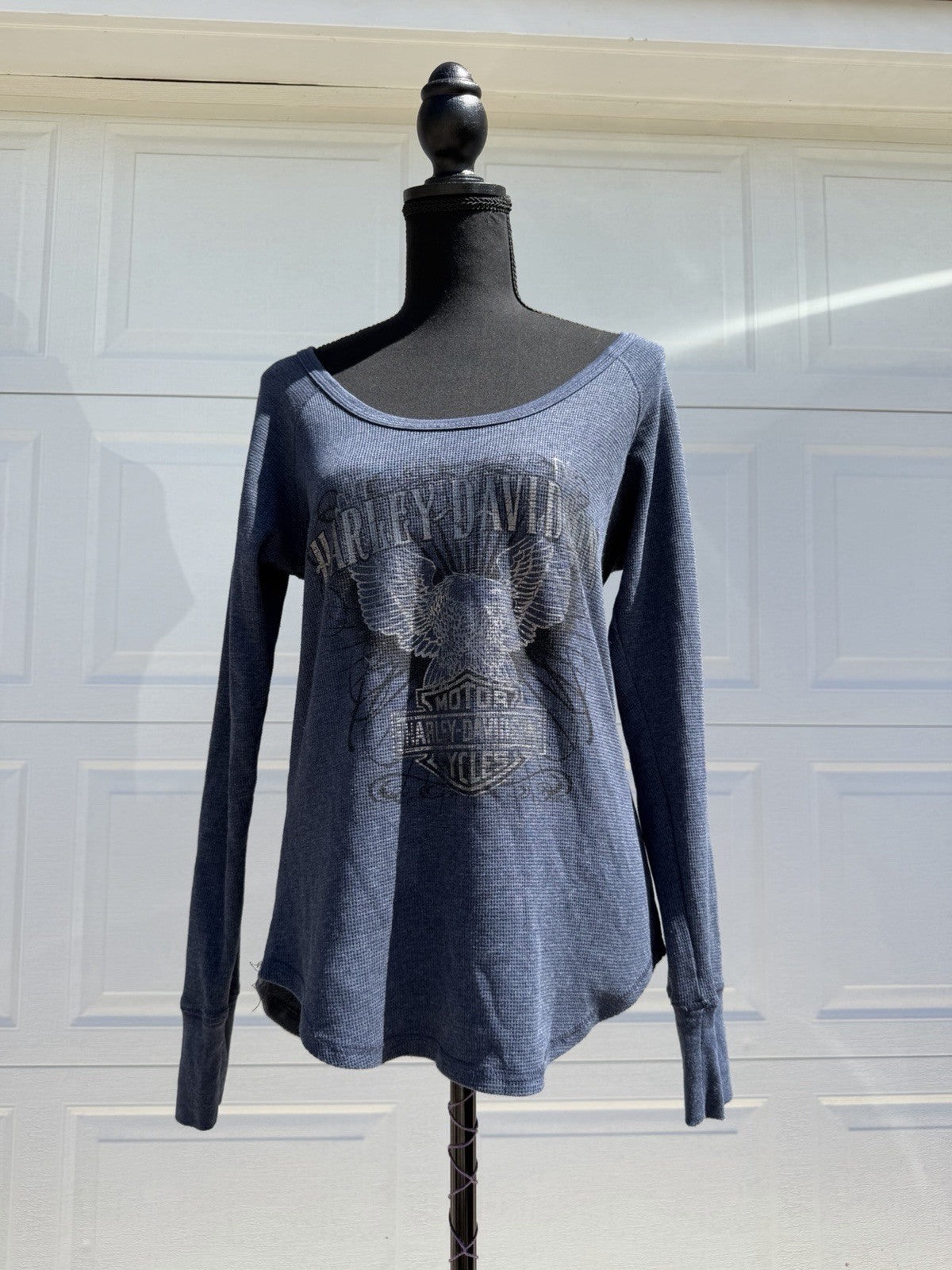 Harley Davidson Waffle Weave  Henley long sleeve women's LG Toledo Ohio vintage